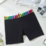 Black Bike Shorts with Rainbow 'Love' Waistband