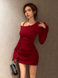 Ruched Off-Shoulder Bell Sleeve Mini Dress