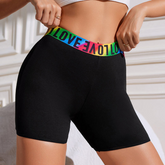 Black Bike Shorts with Rainbow 'Love' Waistband