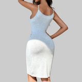 Sexy Lace Inset Ribbed Bodycon Midi Dress - Women’s Slim Fit Knitted Knee-Length Dress – Lace Hollow Spaghetti Strap