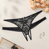 Black Floral Lace Strappy Cut-Out Thong
