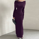Elegant Off-Shoulder Ruched Waist Maxi Dress