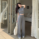 Drawstring Crop Tee and Wide-Leg Sweatpants Lounge Set