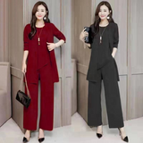 Three-Piece Flowy Duster Cardigan and Wide-Leg Pants Set