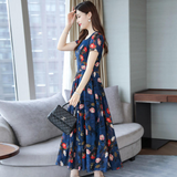 Ruffled Sleeve Floral Print V-Neck Maxi