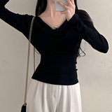 Fitted Ribbed Cowl Neck Long Sleeve Top