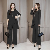 Three-Piece Flowy Duster Cardigan and Wide-Leg Pants Set