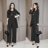 Three-Piece Flowy Duster Cardigan and Wide-Leg Pants Set