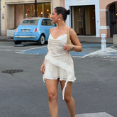 Sparkling Sequin Cowl Neck Ruffle Mini Dress