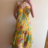 Tropical Floral Print Halter Neck Maxi Dress