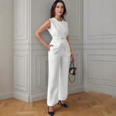 Tailored Asymmetric Peplum Wide-Leg Jumpsuit