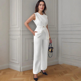 Tailored Asymmetric Peplum Wide-Leg Jumpsuit