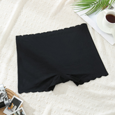 Black Seamless Safety Shorts with Scalloped Edge