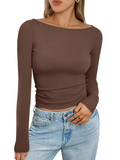 Elegant Boat Neck Long Sleeve Top