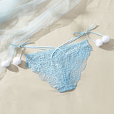 Baby Blue Pom-Pom Trim Lace Strappy Underwear