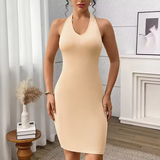 Women Sexy One-Pieces Silm Knitted Dress Seamless Halter Neck Backless Knee-Length Dresses