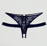 Lace Cut-Out G-String Thong with Strappy Waist Details