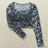 Long-Sleeve Mesh Crop Top with Contrast Stitching