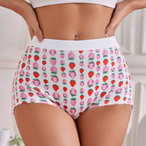 Sweet Strawberry Print Lounge Underwear - Mid-Rise 100% Cotton Strawberry Boxer Underwear
