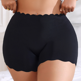 Black Seamless Safety Shorts with Scalloped Edge