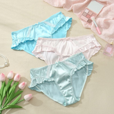 Satin Ruffle Hipster Underwear with Bow Detail