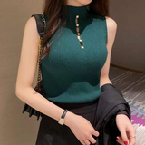 Chic Ribbed Mock Neck Sleeveless Knit Top