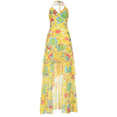 Tropical Floral Print Halter Neck Maxi Dress