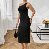 Sleeveless Asymmetrical Neckline Dress