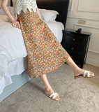 High-Waist Floral Print Flared Midi Skirt