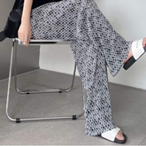 Patterned Plissé Pleated Wide-Leg Pants