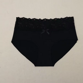 High-Waist Smooth Brief Underwear with Wide Floral Lace Trim