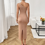 Sleeveless Asymmetrical Neckline Dress