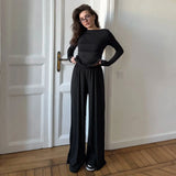 2025 Autumn New Cozy Women's Home Wear Set , Solid Color Long Sleeve T-Shirt with Loose Pants , Crew Neck Loungewear Wholesale - Zeprah