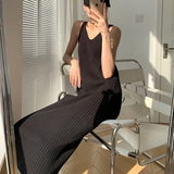 V-Neck Ribbed Knit Maxi Tank Dress with Side Slit