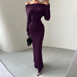 Elegant Off-Shoulder Ruched Waist Maxi Dress