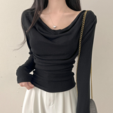 Fitted Ribbed Cowl Neck Long Sleeve Top