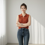 V-neck Elegant Women Tank Top Vintage Premium Quality Knitted Tank Top Hot-selling Sleeveless Top - Summer A-line Casual Tank Top