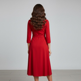Vintage Print Collared Tie-Waist Midi Dress