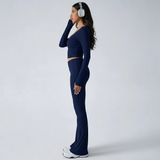 Women’s Fleece Two-Piece Tracksuit Set with Quarter Neck Top & Wide-Leg Sweatpants