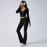 Women’s Fleece Two-Piece Tracksuit Set with Quarter Neck Top & Wide-Leg Sweatpants