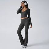 Women’s Fleece Two-Piece Tracksuit Set with Quarter Neck Top & Wide-Leg Sweatpants
