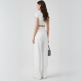 Criss-Cross Mesh Cutout High-Waist Wide-Leg Trousers