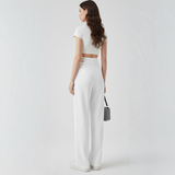Criss-Cross Mesh Cutout High-Waist Wide-Leg Trousers