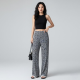 Patterned Plissé Pleated Wide-Leg Pants