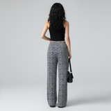 Patterned Plissé Pleated Wide-Leg Pants