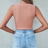 Women's U-Neck Slim Fit Sleeveless Vest T-Shirt , Solid Color Short Summer Fashion Casual Tank Top , Lady All-Match Anti-Pilling Knit