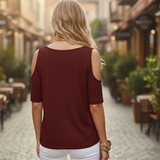 Fashion Casual Europe America Summer T-shirt Women's Solid Color Short Sleeve Bare Shoulder Top , Loose Fit Butterfly Sleeve Large Size Knit