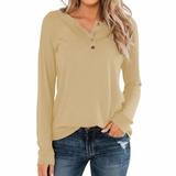 Long Sleeve Button-Placket Top - Women’s Long-Sleeve Buttoned Henley Top in Neutral Color