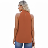 Women’s Rust Sleeveless Mock-Neck Halter Blouse