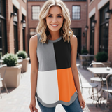 Modern Color-Block Sleeveless Top - Women’s Color-Block Round Neck Summer Knit Top